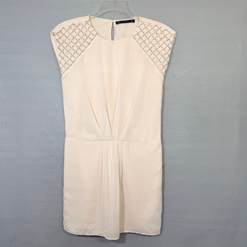 Zara Trafaluc Womens Beaded Shoulder Sheath Mini Dress Size S Party Quiet Luxury